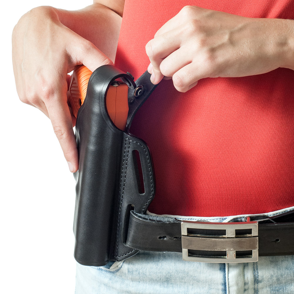 Sblocco pistola JPX su fondina Radar in cuoio nero | Piexon